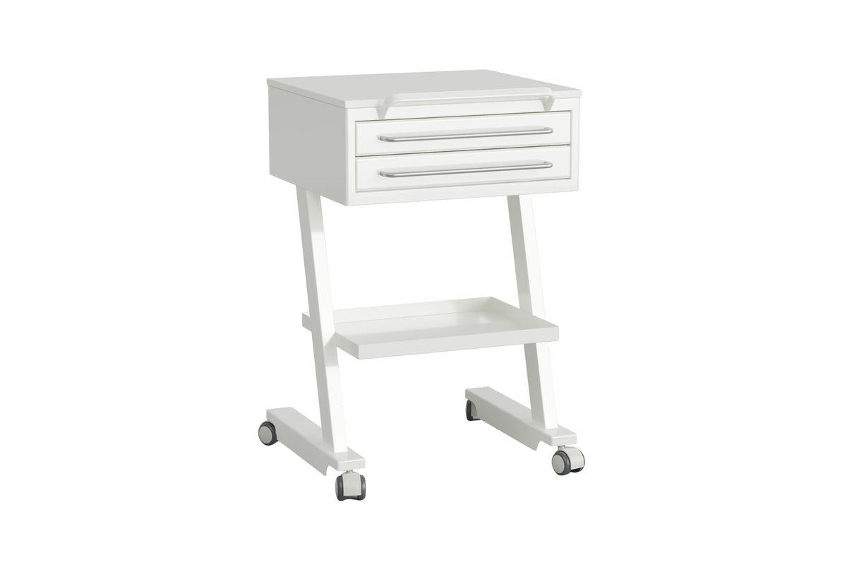 Komfort table on wheels with two drawers and a shelf
