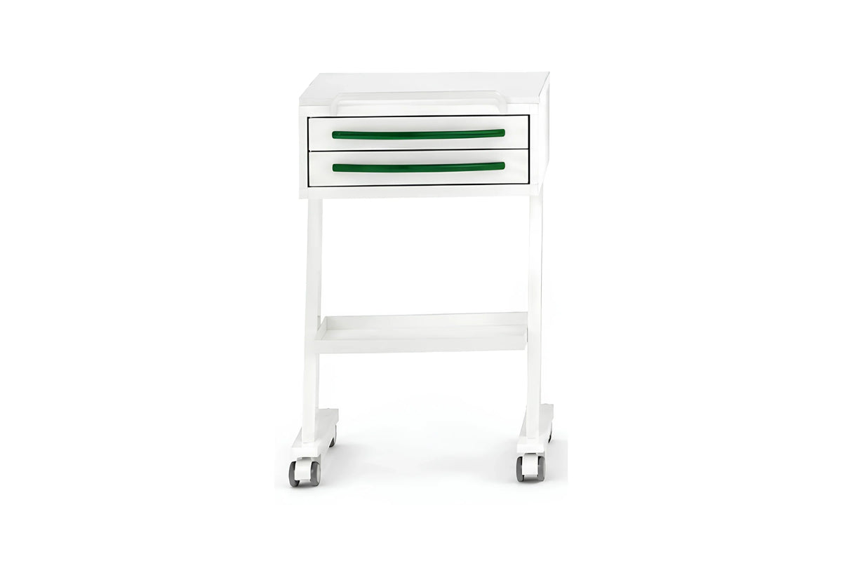 Komfort table on wheels with two drawers and a shelf